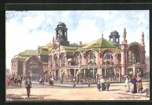 Künstler-AK Charles F. Flower: Mannheim, Rosengarten mit Passanten