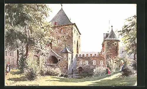 Künstler-AK Charles F. Flower: Aachen, Blick zum Ponttor