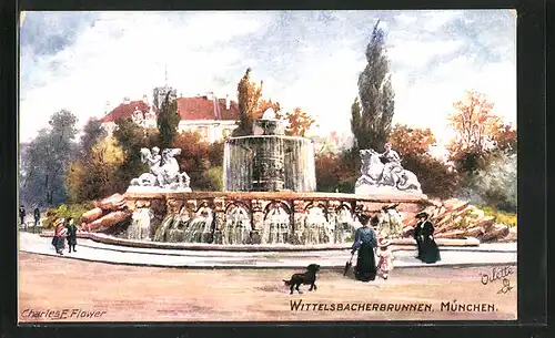 Künstler-AK Charles F. Flower: München, am Wittelsbacherbrunnen