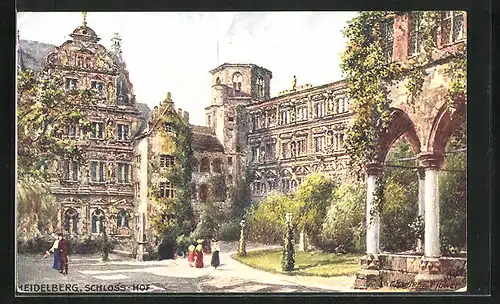 Künstler-AK Charles F. Flower: Heidelberg, Schlosshof