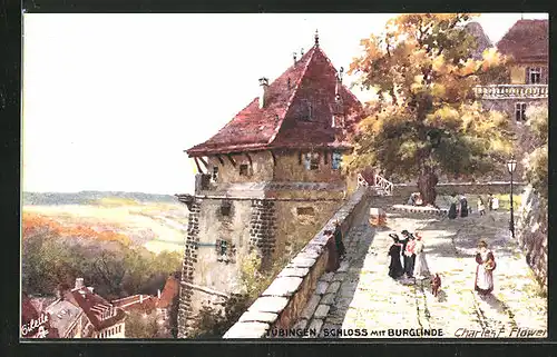 Künstler-AK Charles F. Flower: Tübingen, Schloss mit Burglinde