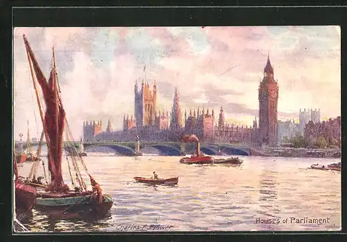 Künstler-AK Charles F. Flower: London, Houses of Parliament