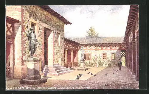 Künstler-AK Charles F. Flower: Saalburg, Peristyl mit Kaiser Hadrian und Severus Alexander
