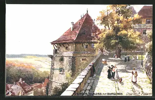 Künstler-AK Charles F. Flower: Tübingen, Schloss mit Burglinde