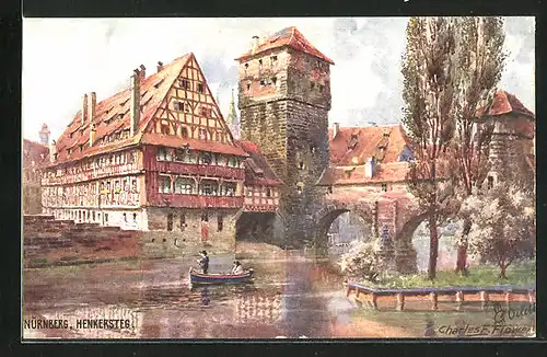 Künstler-AK Charles F. Flower: Nürnberg, am Henkersteg