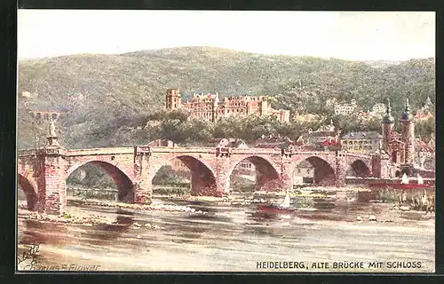 Künstler-AK Charles F. Flower: Heidelberg, Alte Brücke mit Schloss