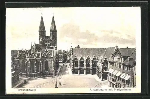 AK Braunschweig, Altstadtmarkt mit Marienkirche
