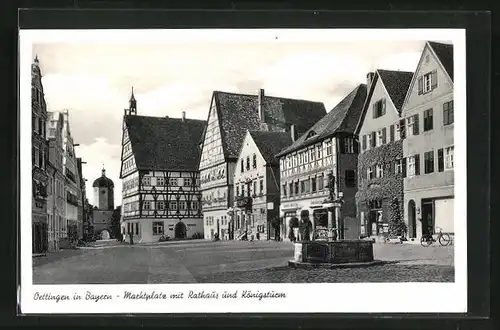 AK Oettingen / Bayern, Marktplatz mit Rathaus und Königsturm