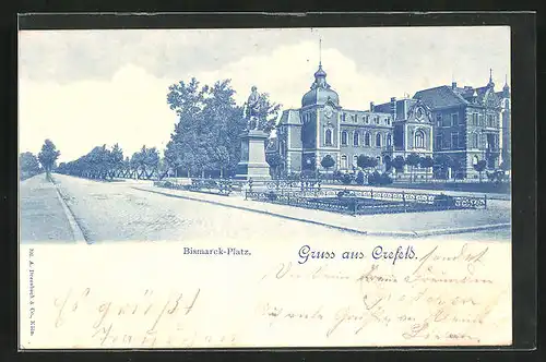 AK Crefeld, am Bismarckplatz mit Denkmal