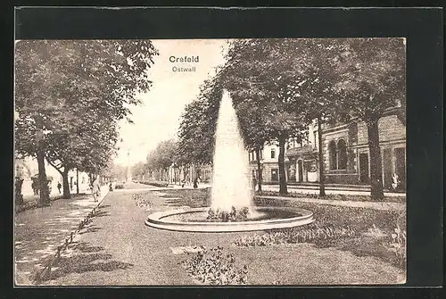 AK Crefeld / Rhein, Ostwall mit Wasserspiel