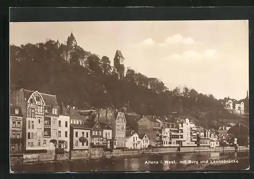 AK Altena i. W., Teilansicht mit Burg und Lennebrücke