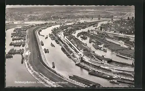 AK Duisburg-Ruhrort, Hafen vom Flugzeug aus