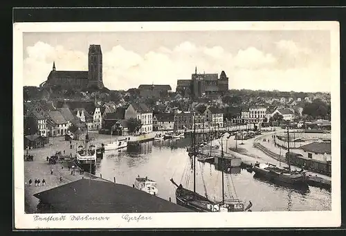 AK Seestadt Wismar, Teilansicht mit Hafen aus der Vogelschau