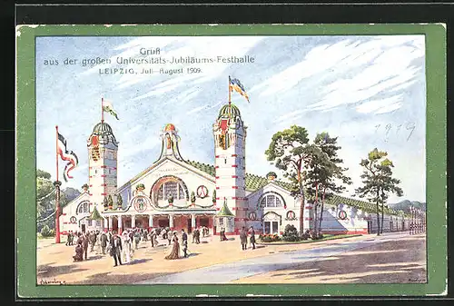 Künstler-AK Leipzig, Grosse Universitäts-Jubiläums-Festhalle 1909