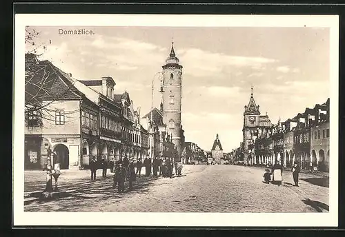 AK Domazlice, Marktplatz mit Geschäften