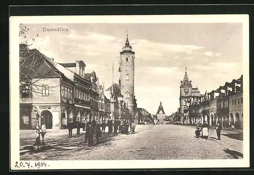 AK Domazlice, Marktplatz mit Geschäften