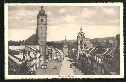AK Domazlice, Marktplatz aus der Vogelschau