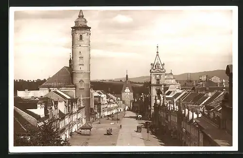 AK Domazlice, Marktplatz aus der Vogelschau