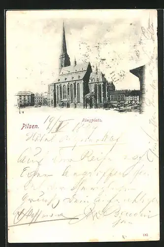 AK Pilsen, Ringplatz mit Kirche