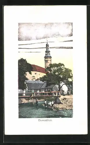 AK Domazlice, Ortspartie mit Kirche