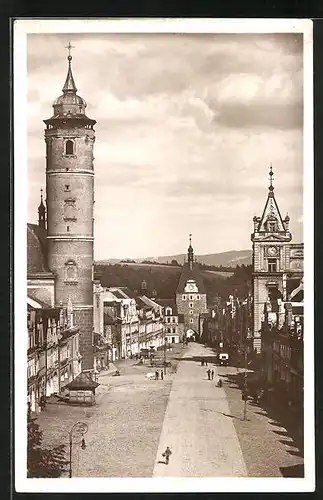 AK Domazlice, Marktplatz aus der Vogelschau