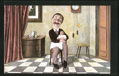 AK Emanzipation, Junger Vater mit Baby, Scherz