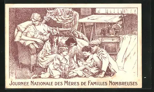 Künstler-AK Journèe Nationale des Mères de Familles Nombreuses, Kinderfürsorge