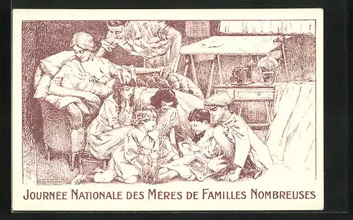 Künstler-AK Journèe Nationale des Mères de Familles Nombreuses, Kinderfürsorge