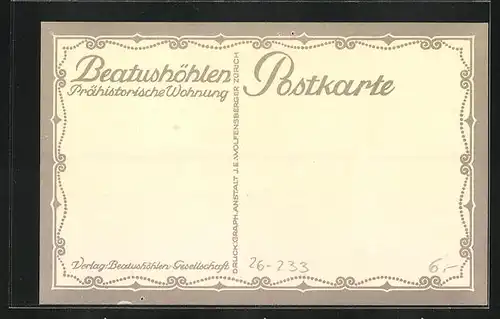 Künstler-AK Ernst E. Schlatter: Beatushöhlen, Prähistorische Wohnung