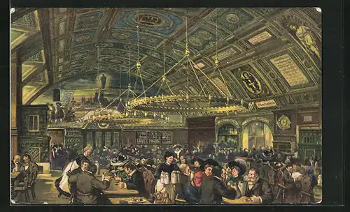Künstler-AK Münchner Hofbräuhaus, Festsaal