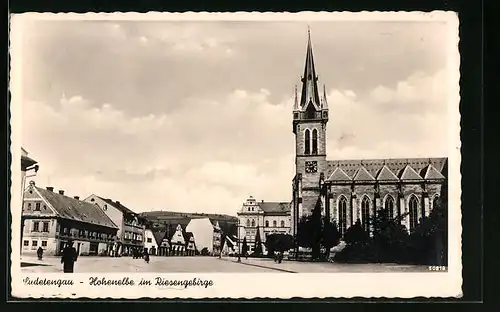 AK Hohenelbe / Vrchlabi, Stadtplatz mit Kirche