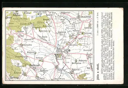 AK Jitschin / Gitschin / Jicin, a okoli, Landkarte mit Umgebung