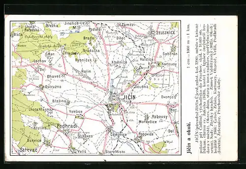 AK Jitschin / Gitschin / Jicin, a okoli, Landkarte mit Umgebung