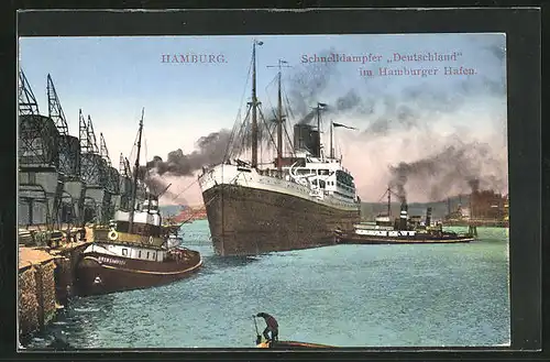 AK Schnelldampfer Deutschland im Hamburger Hafen