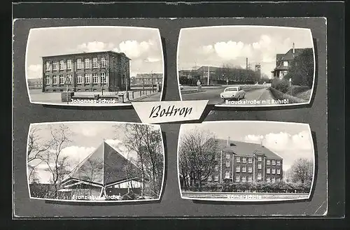 AK Bottrop i. W., Johannes-Schule, Brauckstrasse mit Ruhröl, Körnerschule