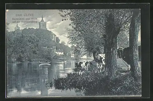 AK Bad Cleve, Kermisdahl und Blick auf die Schwanenburg