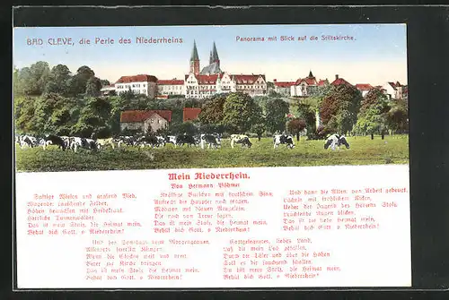 AK Bad Cleve / Niederrhein, Panorama mit Blick auf die Stiftskirche