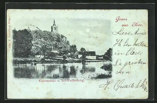 Mondschein-AK Cleve, Kirmesdahl und Schwanenburg