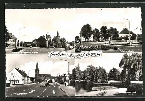 AK Krefeld-Oppum, Nördl. Brückenauffahrt, Hauptstrasse, Schönwasserpark