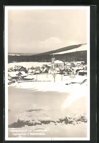 AK Harrachsdorf im Riesengebirge, Totale im Winterglanz