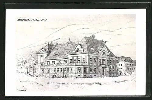 Künstler-AK Kostelec n. H., Sokolovna