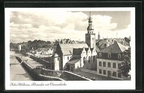 AK Köln-Mülheim, Rheinufer mit Clemenskirche