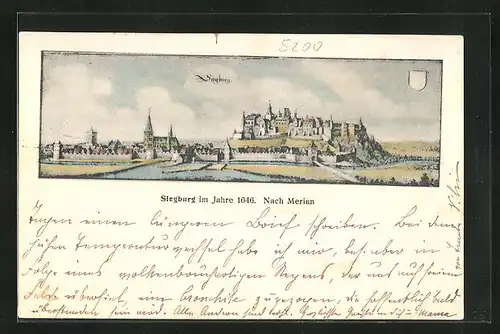 AK Siegburg, Gesamtansicht aus dem Jahre 1646, nach Merian