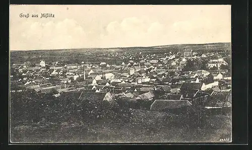AK Misslitz, Panoramablick vom Berg