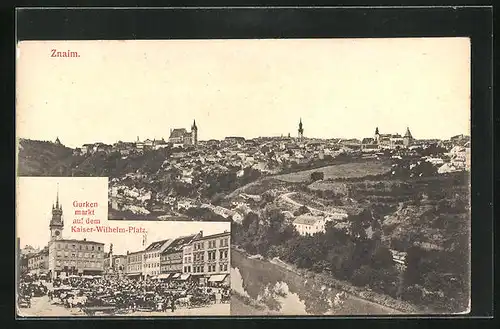 AK Znaim, Gurkenmarkt auf dem Kaiser-Wilhelm-Platz, Gesamtansicht