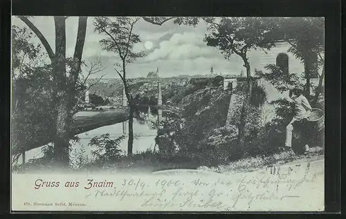 Mondschein-AK Znaim, Gesamtansicht