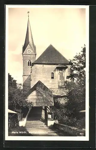 AK Maria Wörth, Wallfahrtskirche im Sonnenschein
