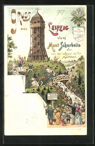 Lithographie Leipzig, Urlauber auf dem Mont Scherbelio