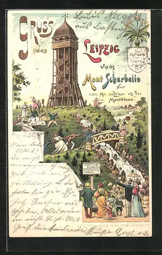 Lithographie Leipzig, Sommerfrischler auf dem Mont Scherbelio