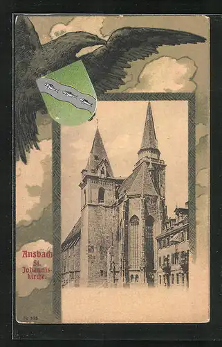 AK Ansbach, Gesamtansicht der St. Johanns-Kirche, Wappen